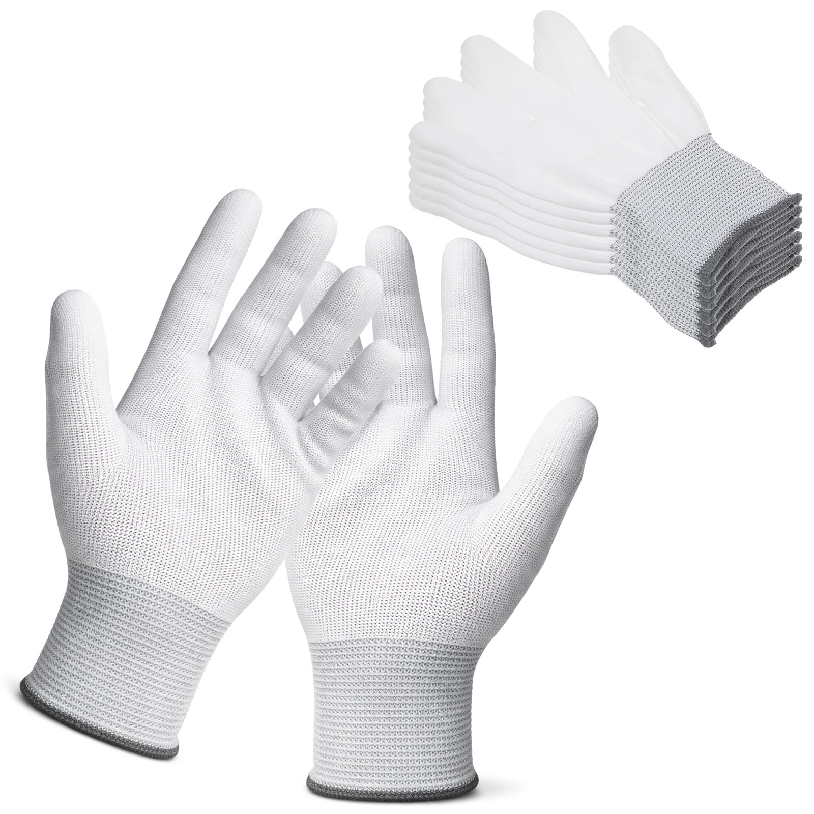Trinkrittey 6 Pairs Quilting Gloves for Free-motion Sewing, White Non-slip Work Gloves Lightweight Nylon Sewing Glove for Washing, Car Cleaning, Household Cleaning Keeper, gardeners