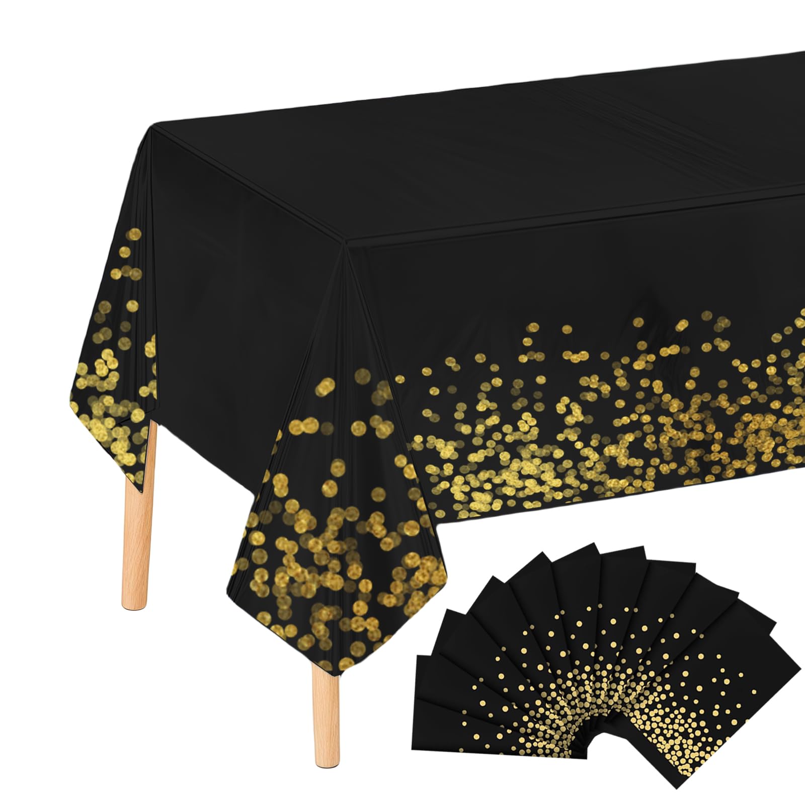 10 manteles de fiesta en negro y dorado, impermeable, rollo de papel, mantel de fiesta, mantel rectangular adecuado para decoración de cumpleaños, bodas, 137 x 274 cm, negro