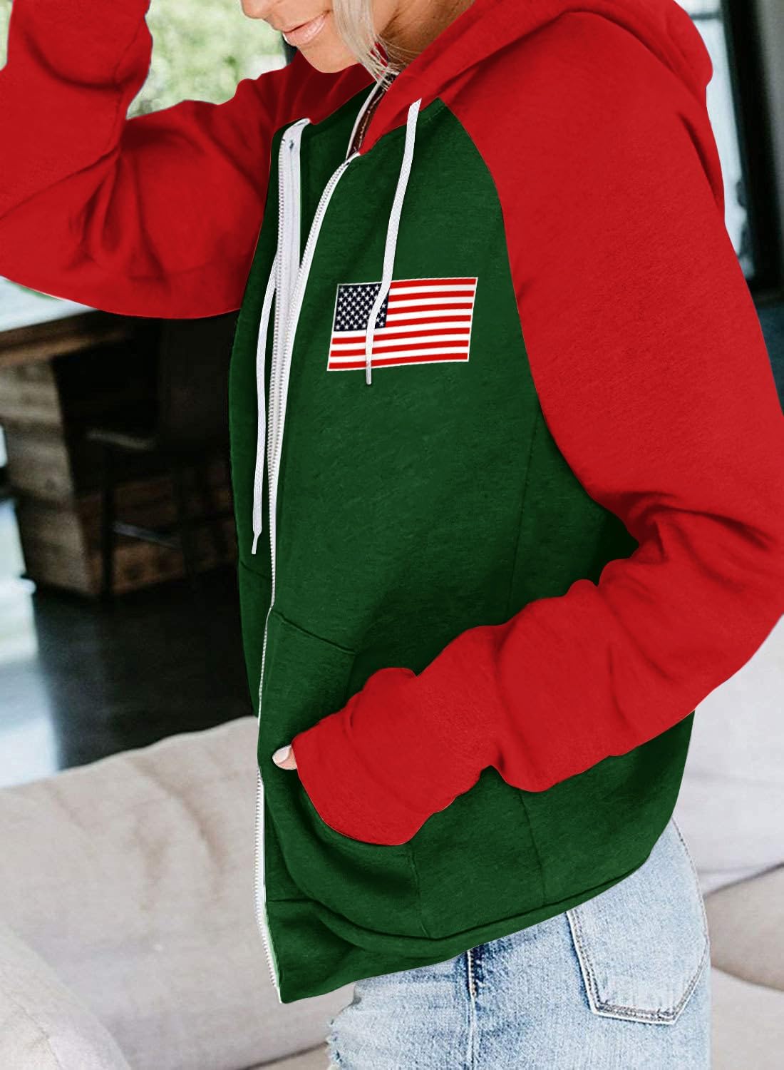 Ezbelle Zip Up Hoodie Women's American Flag Graphic Hoodies Casual Long Sleeve USA Shirt Color Block with Pockets - Image 2