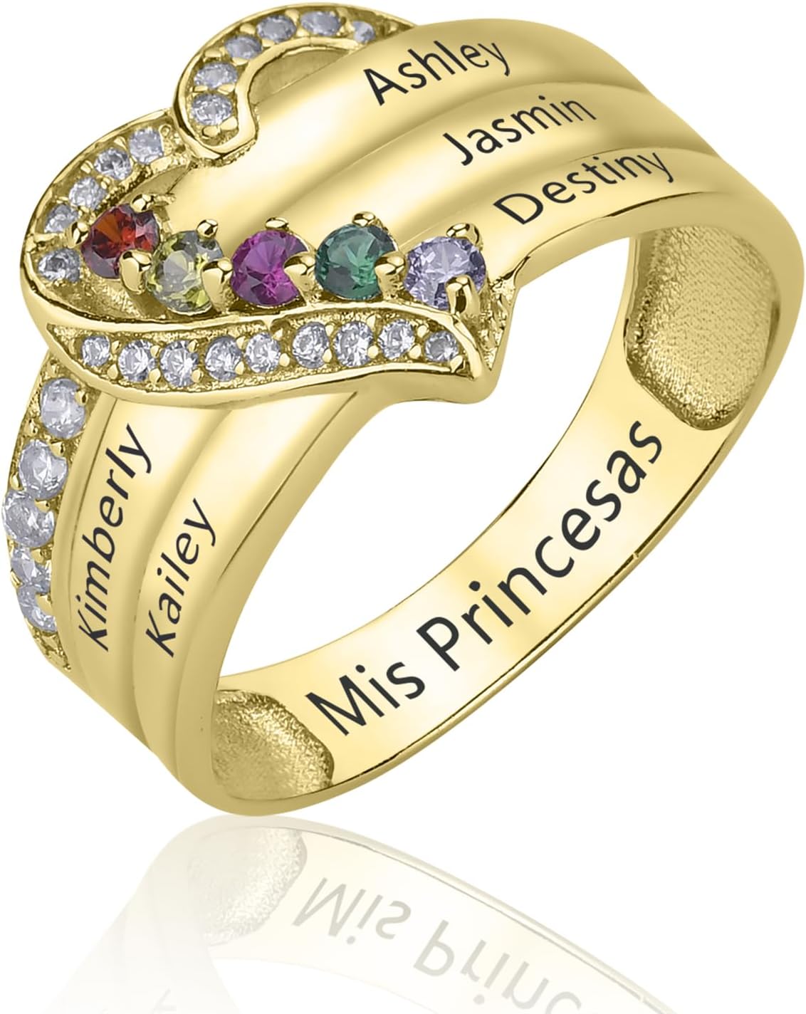 S925 Sterling Silver Personalized Heart Mother Rings with 1-8 Birthstone Custom Jewelry Mom Rings Birthstone Rings for Women