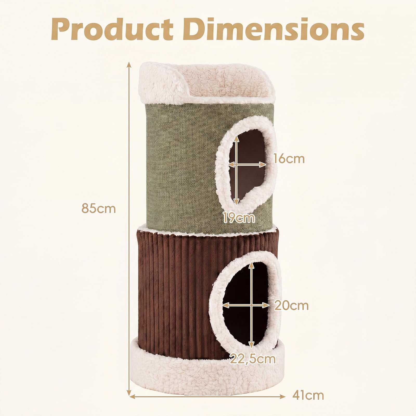 GOPLUS 85 cm Barril Rascador para Gatos de 3 Niveles | Árbol para Gatos con Plataforma Superior, 2 Cuevas, Centro de Actividad Acolchado para Mascotas, Dormitorio, Sala de Estar