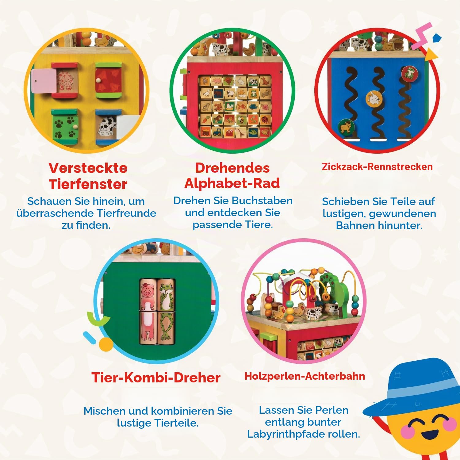 Battat - Aktivitätszentrum aus Holz mit Bauernhof-Thema - Activity-Würfel aus Holz - Aktivitätszentrum mit Bauernhof-Thema - Lernspielzeug - Holzspielzeug für Kleinkinder, Kinder - 1 Jahr +