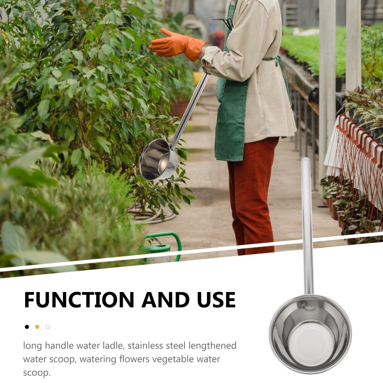 GANAZONO Taza de enjuague de baño, cucharón de agua de acero inoxidable, mango largo, cucharones de sopa de cocina, cuchara de agua para el hogar, cocina, jardín, cuchara de mango largo