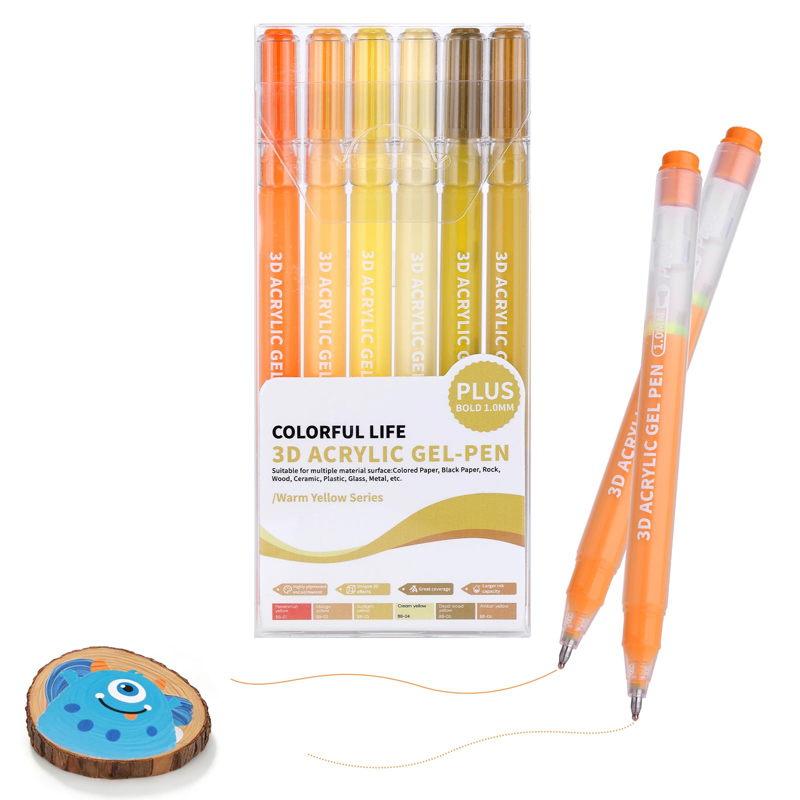 KEMYR 6 Colors Acrylic Gel Pens, 1.0 mm Bullet Tip for Adult Coloring