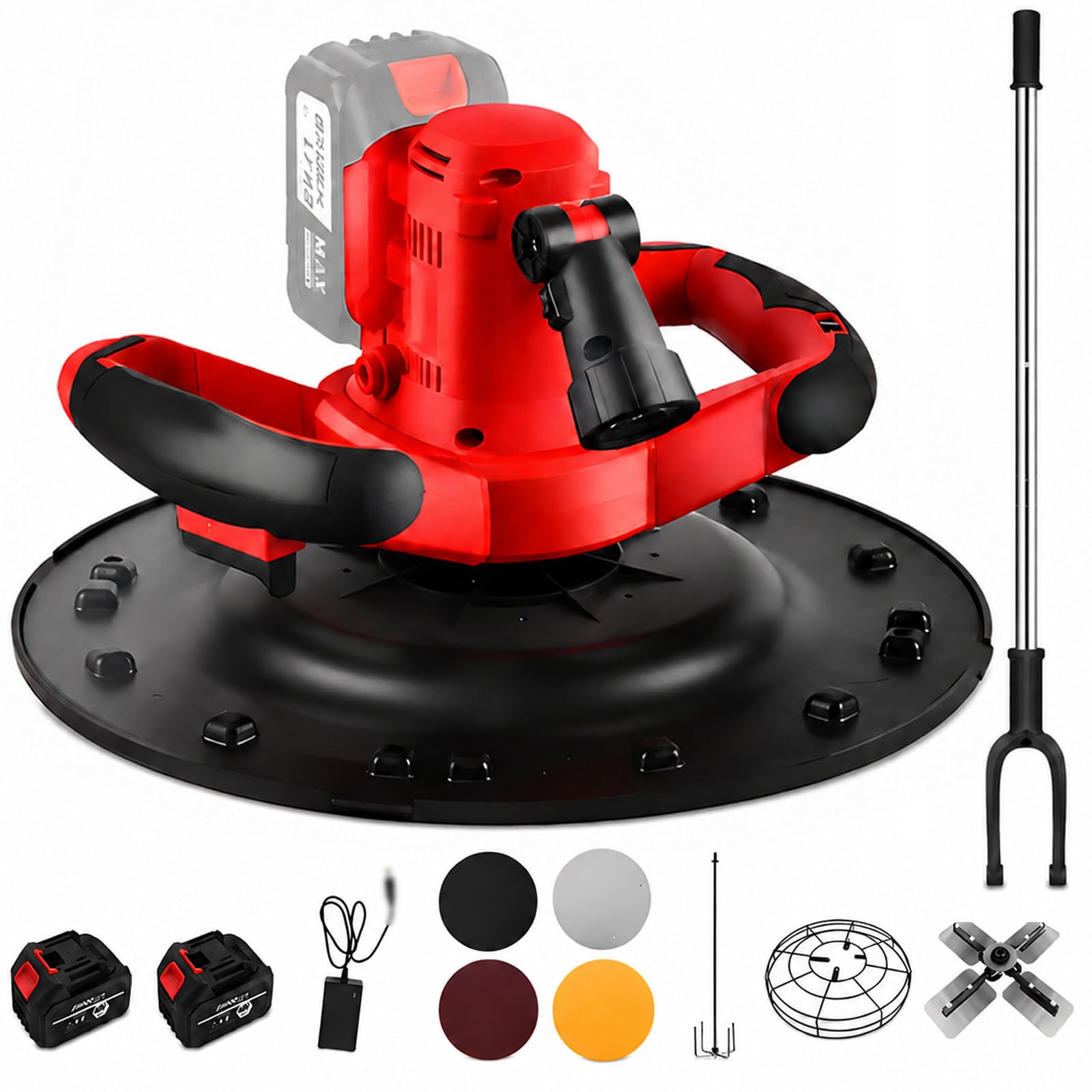 vnmudzeo Cordless Concrete Trowel Machine,Self-Adhesive Disc,6 Variable Speed Wall Polishing Tool,LED Light,for Wall,Mortar,Floor Face Construction 13000mAh