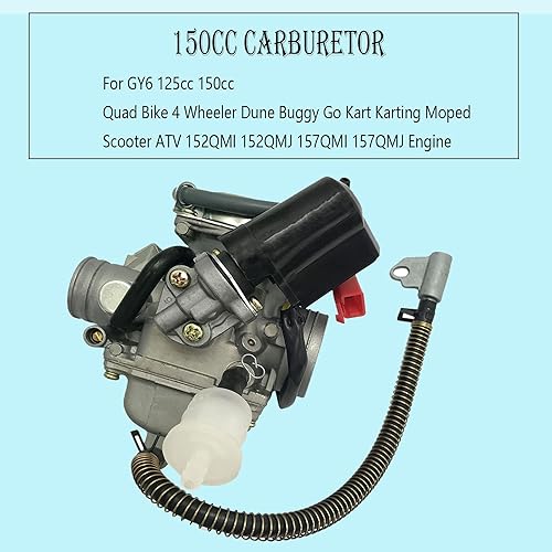Miniatura 3 de Carburador de 150cc para motores GY6 4 tiempos choke eléctrico motocicleta scooter 152QMJ 157QMI con colector de admisión