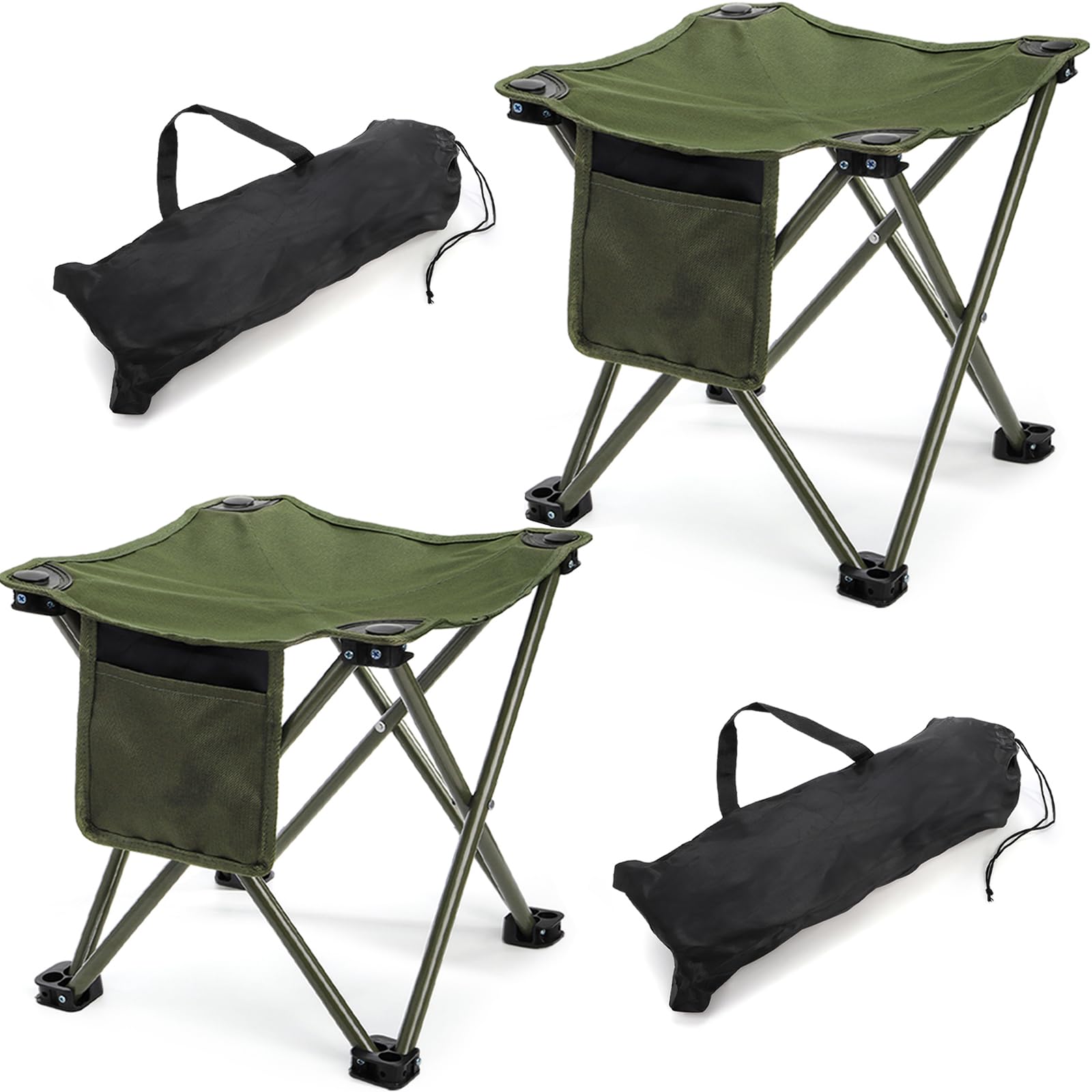 Cididu 2 Pack Camping Stool, Compact Camping Chair Portable, 13 Inch Lightweight Folding Stool Seat with Side Pocket and Carry Bag for Outdoor Hiking Fishing Picnic Beach and Lawn Party, Green