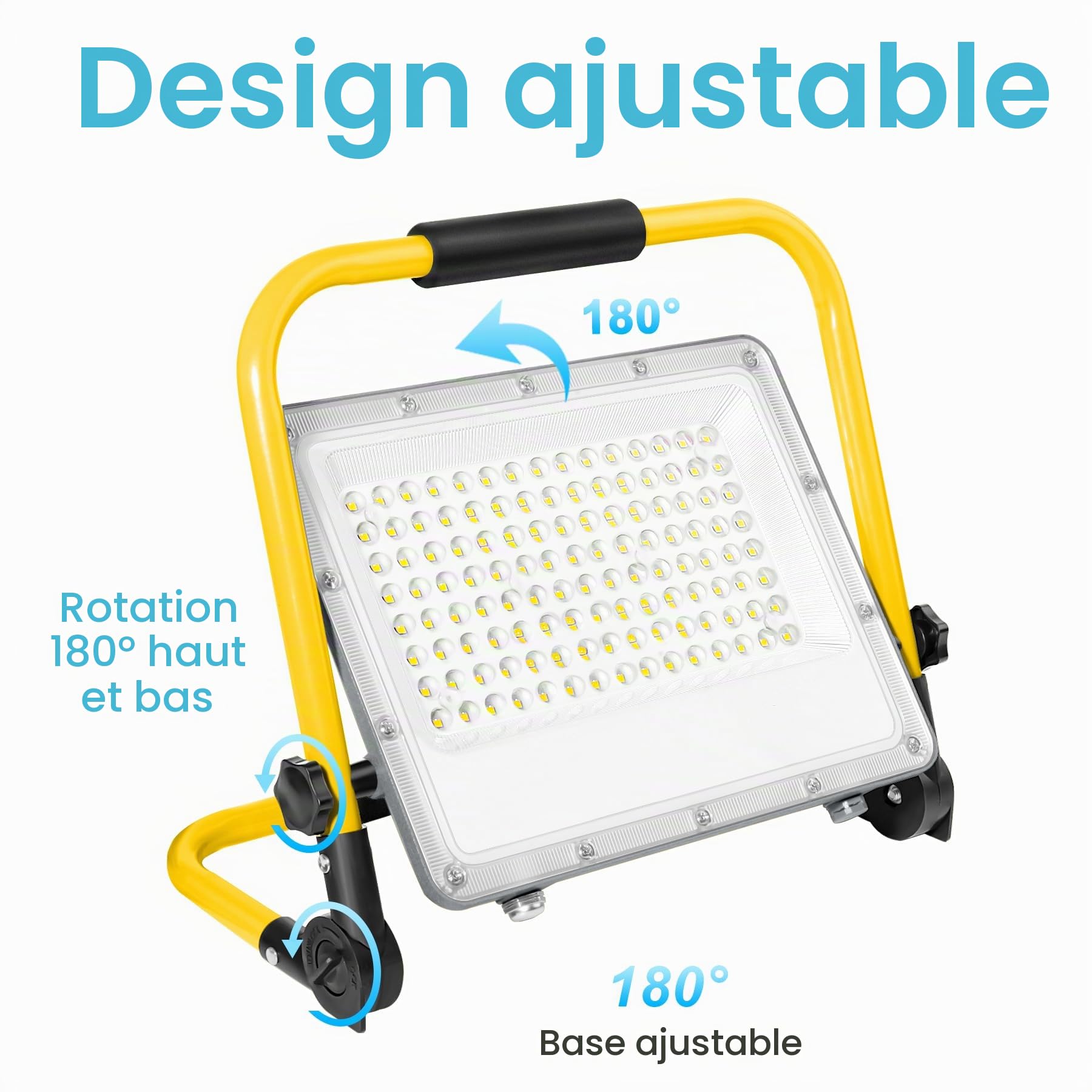 Projecteur de Travail LED 150W 15000LM 6500K Blanc Froid IP66 Étanche avec Support Câble 2m – Chantier, Rénovation Maison, Éclairage Placo