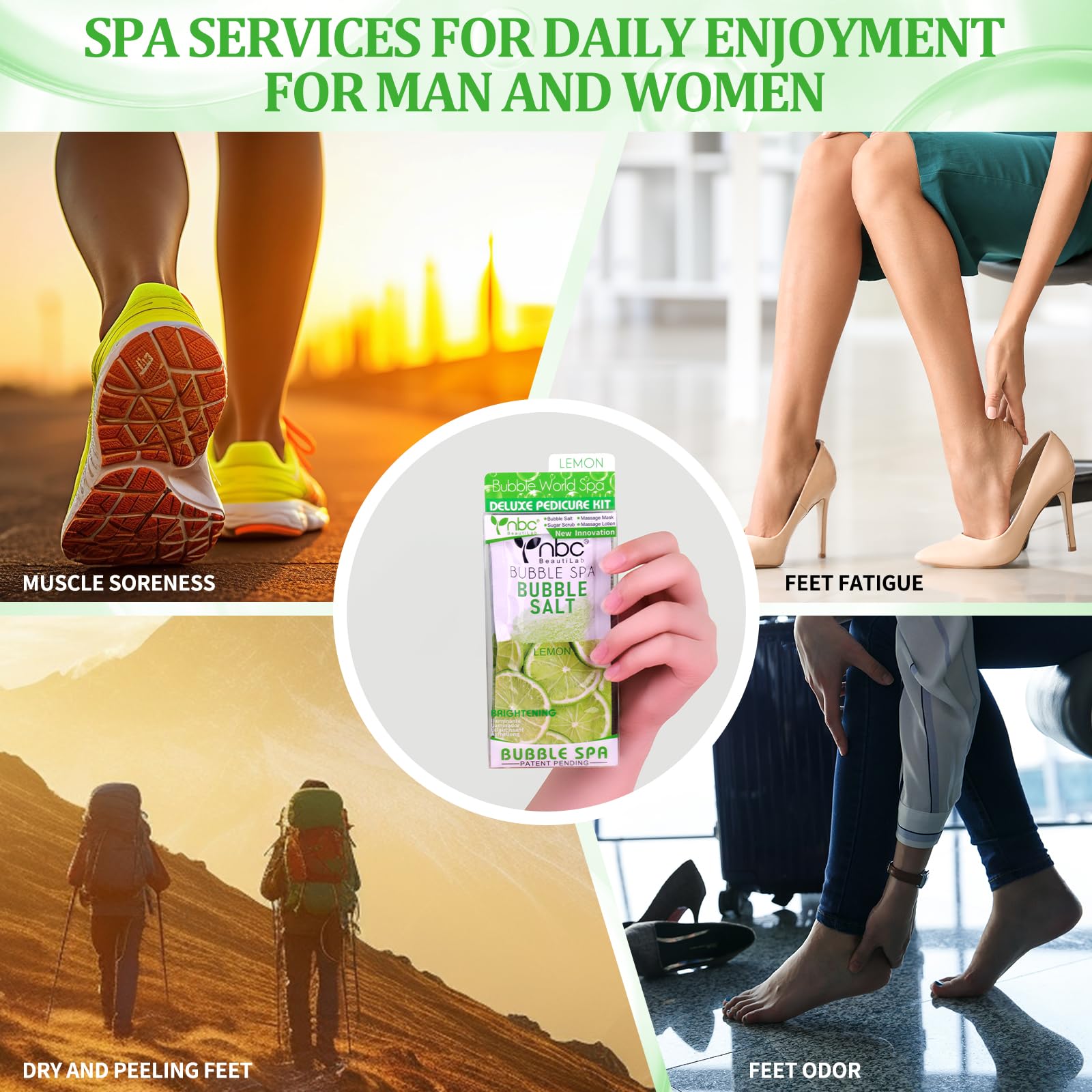 Kit de trempage des pieds : sel bulle, gommage au sucre, masque de massage, lotion de massage dans une boîte, kit spa 4 étapes pour pieds secs, adoucit les callosités, pieds fatigués (3