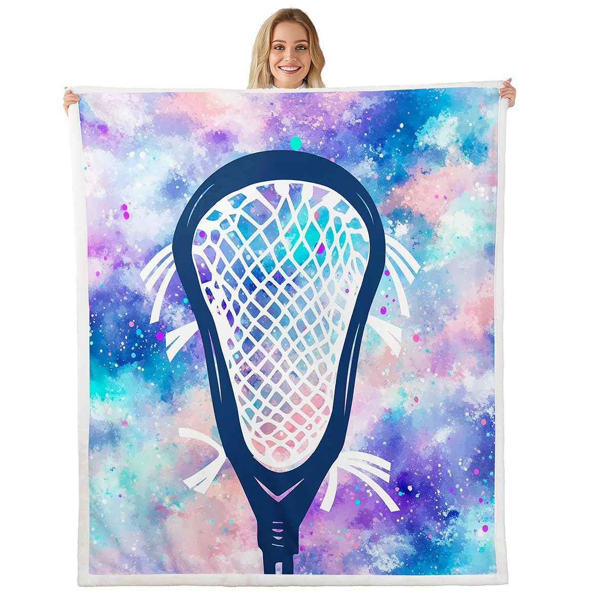 Feelyou Lacrosse Sherpa Throw Blanket for Girls Boys Kids - Eat Sleep Sports Theme Plush Fleece - Watercolor Fuzzy Decorative Blanket for Lacrosse