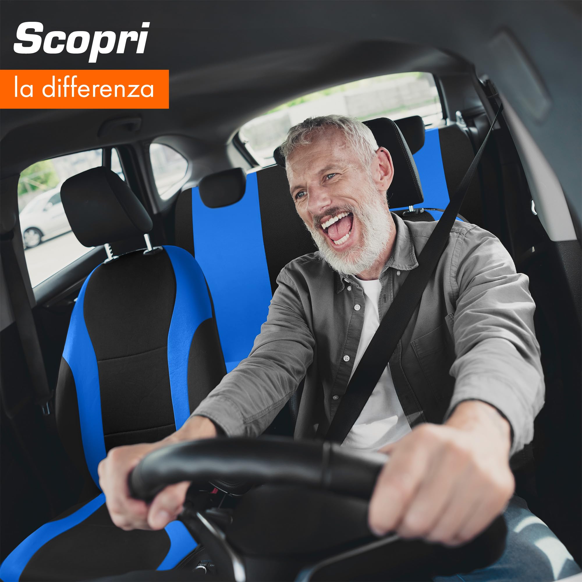 Upgrade4cars Coprisedili Auto Universale Nero Blu | Set Coprisedile Universali per Anteriori e Posteriori