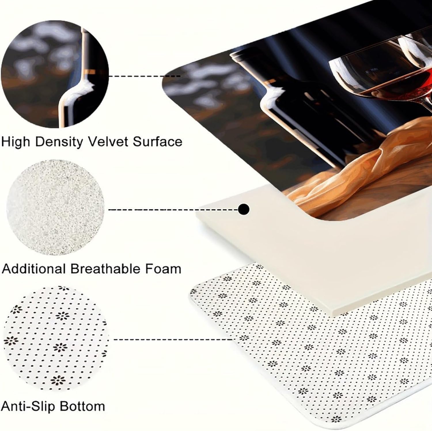 Red Wine Glasses Kitchen Rugs Sets of 3 Washable Non Slip Kitchen Rug Water Resistant Carpet Piece Anti Fatigue Kitchen Mats Soft Comfort Standing Mat Modern Area Rug