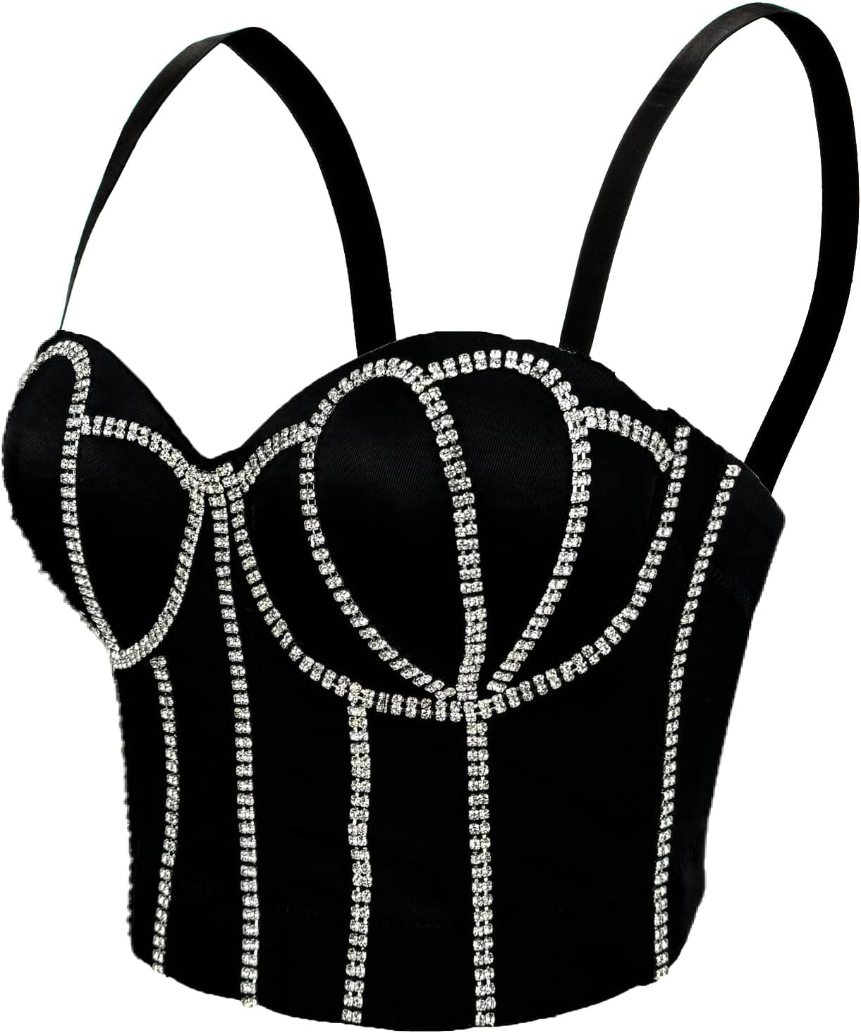 VEENDEO Women's Handmade Rhinestone Diamond Push up Bustier Crop Top Punk Corset Bra Vest With Detachable Strap