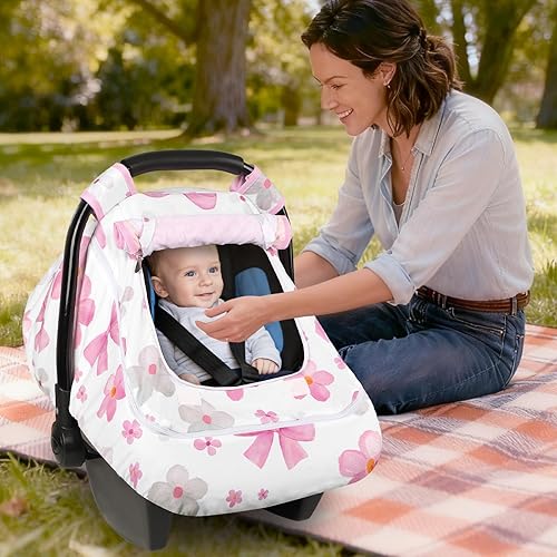 Miniatura 9 de Hooyax Funda de asiento de automóvil para bebé con doble cremallera, toldo de malla extra grande para asiento de automóvil, protección contra todas