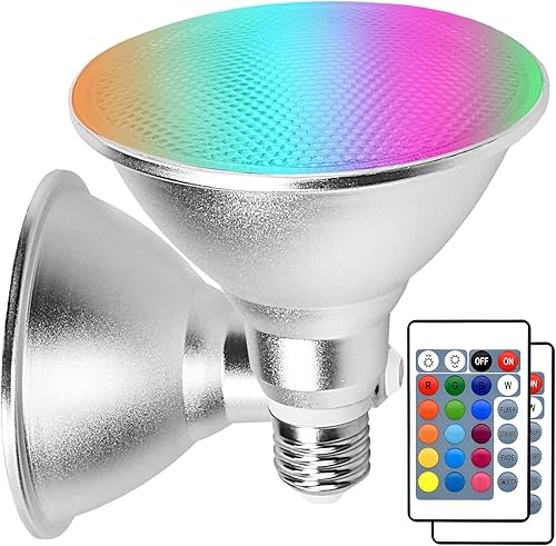 Miniatura 7 de Bombilla LED multicolor Par38 para exteriores, impermeable, 1800 lm, 30 W = 90 W, RGB + blanco cálido 3000 K, paquete de 2 focos que cambian de