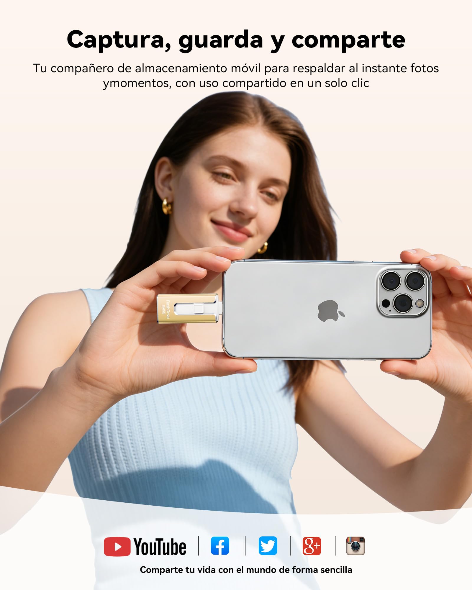 Pendrive para lPhone 32GB con Certificación MFi, Memoria USB 3.0 3 en 1,Amarillo Dorado - 4