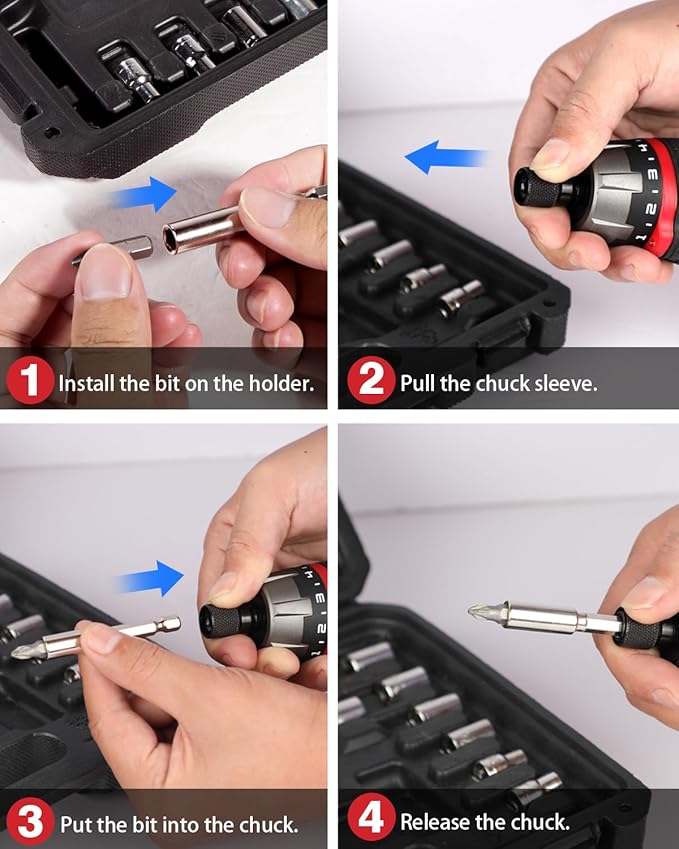 AVID POWER Electric Screwdriver Set Rechargeable 4V Cordless Screwdriver Kit with 44pcs Accessories, 5.65Nm Screw Gun, 5+1 Torque Setting, 2 Position Handle with LED Light