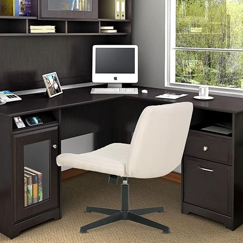 Miniatura 4 de BestOffice Silla cruzada cómoda, sin brazos, con patas cruzadas, silla de escritorio sin ruedas, silla de escritorio amplia ajustable giratoria para