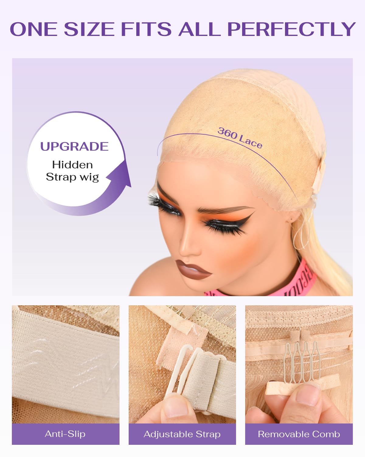 Hidden Strap Body Wave 360 613 Lace Front Wig Human Hair Glueless Wigs Human hair Pre Plucked Pre Bleached 180% Density Blonde Wig With Drawstring HD Full Lace Human Hair Wigs 26Inch - Image 4