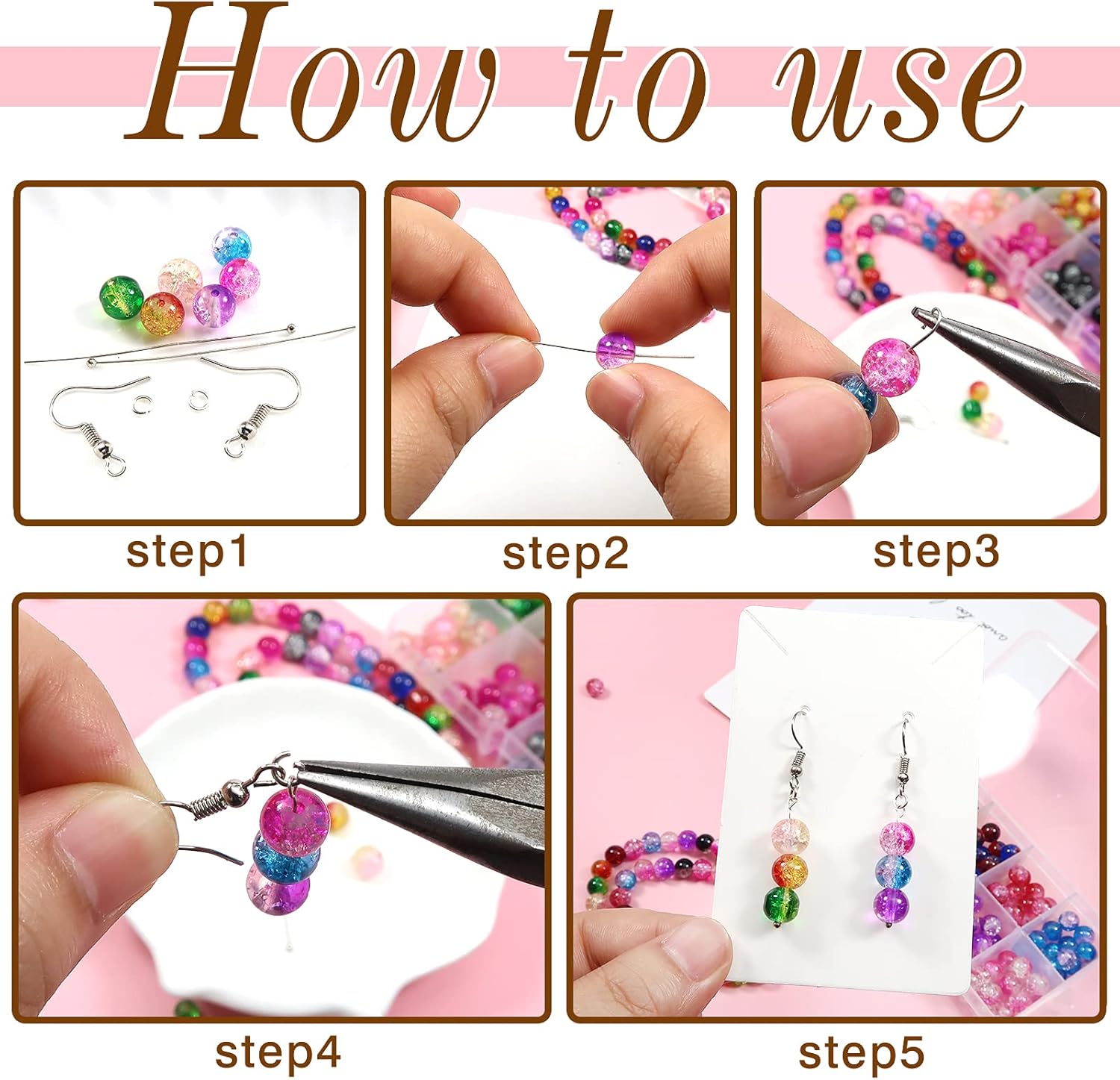 TOAOB 200pcs 10 Assorted Colors Crackle Lampwork Glass Beads 8mm Round Handcrafted Spacer Beads Assortment for Jewelry Making Bracelets Necklaces - Image 5