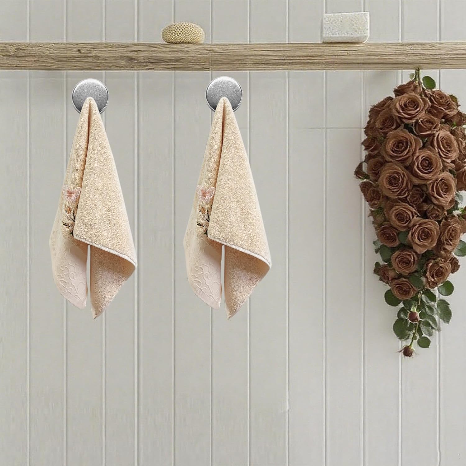ABREEZE Light Brown Three-Dimensional Butterfly Plum Blossom Embroidery Towel Set, 2 pc,13"x29" Cotton, Soft and Skin-Friendly, Absorbent Towels for Spa,Gym and Swimming Pool(2 Hand Towels)