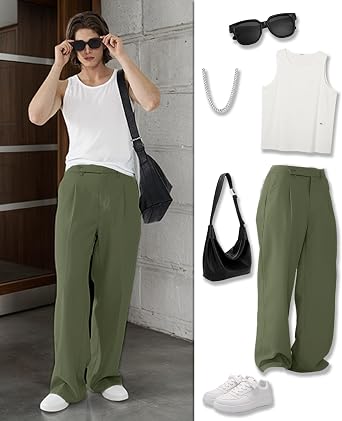 Susclude Mens Casual Dress Pants Pleated Old Money Wide Leg Baggy Pants Fall Relaxed Fit Slacks Work Trousers