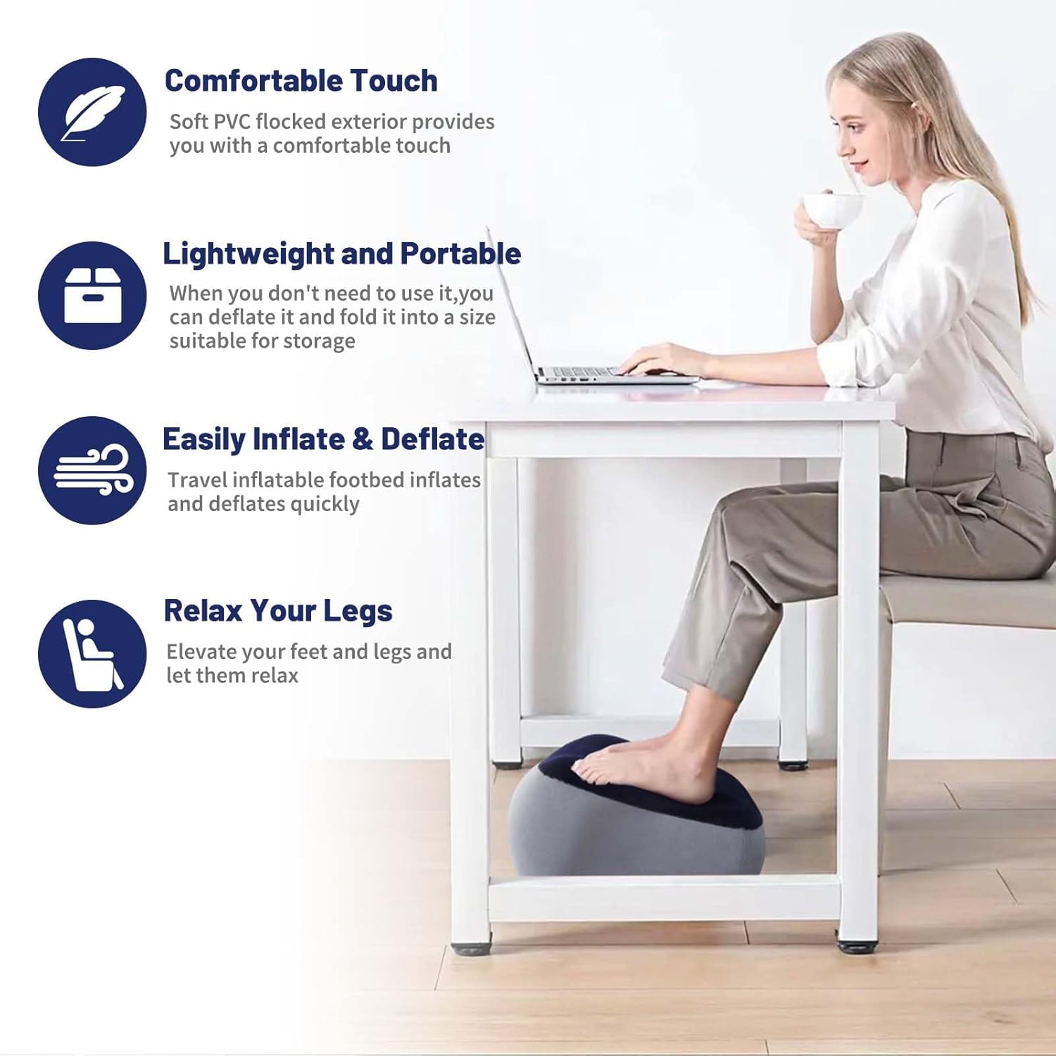 Inflatable Foot Rest for Travel - Adjustable Height Leg Pillow for Airplane & Car, Portable Foot Stool for Kids & Adults （Multicolor） 2-Count - Image 2