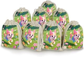 DJUETRUI Colorful Dog 8 PCS 5x7 Inch Muslin Gift Bag with Drawstring | Cotton Cloth Storage Bag for Jewelry, Candy, Tea, Small Burlap Sachet Pouch, Reusable Gift Pouch for Party, Wedding, Birthday