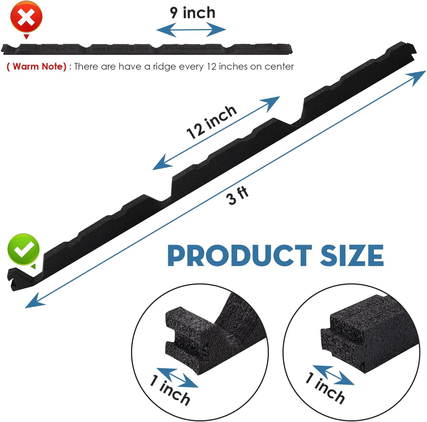 20Pcs 12 Inch Outside R Panel Foam Closure Strips -12" Replacement for Metal Corrugated Roofing Panels -3' Long Classic Rib Profile (Outside)
