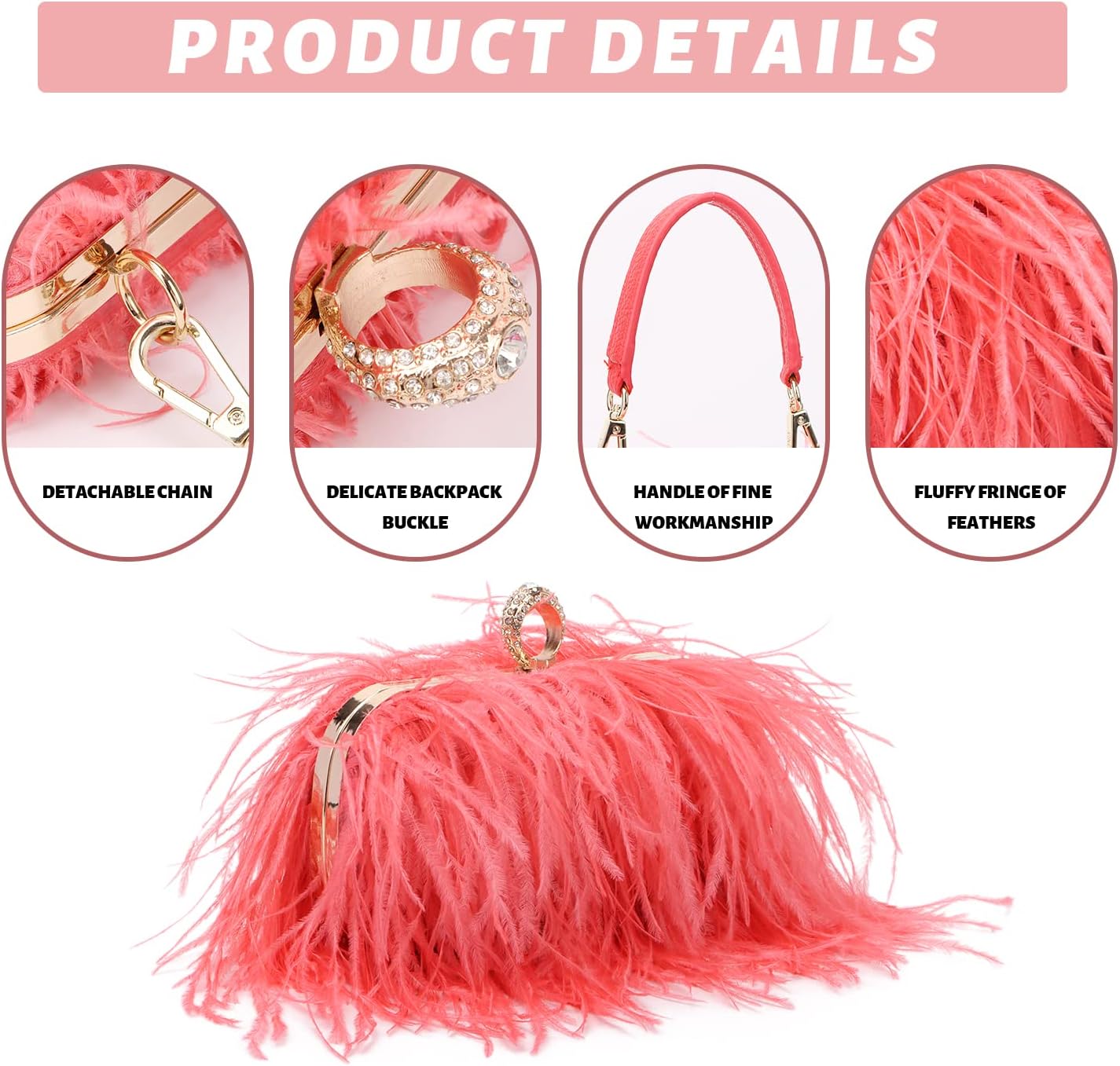 KUANG! Real Natural Ostrich Feather Clutch Evening Bag Fashion Handbag Purse for Banquet Party - Image 6