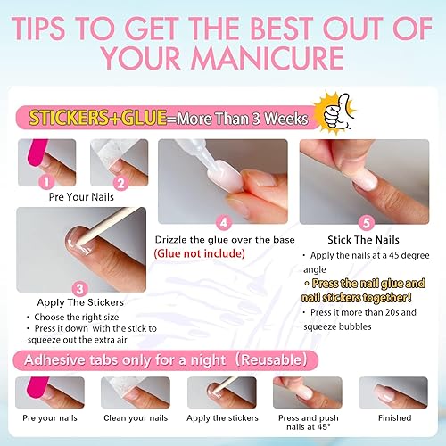 Miniatura 8 de Gradient Pink Press on Nails Long Square,KXAMELIE Ombre Medium Coffin Fake Nails Press on,French Glue on Nails,Opaque Acrylic Nails Set for Women