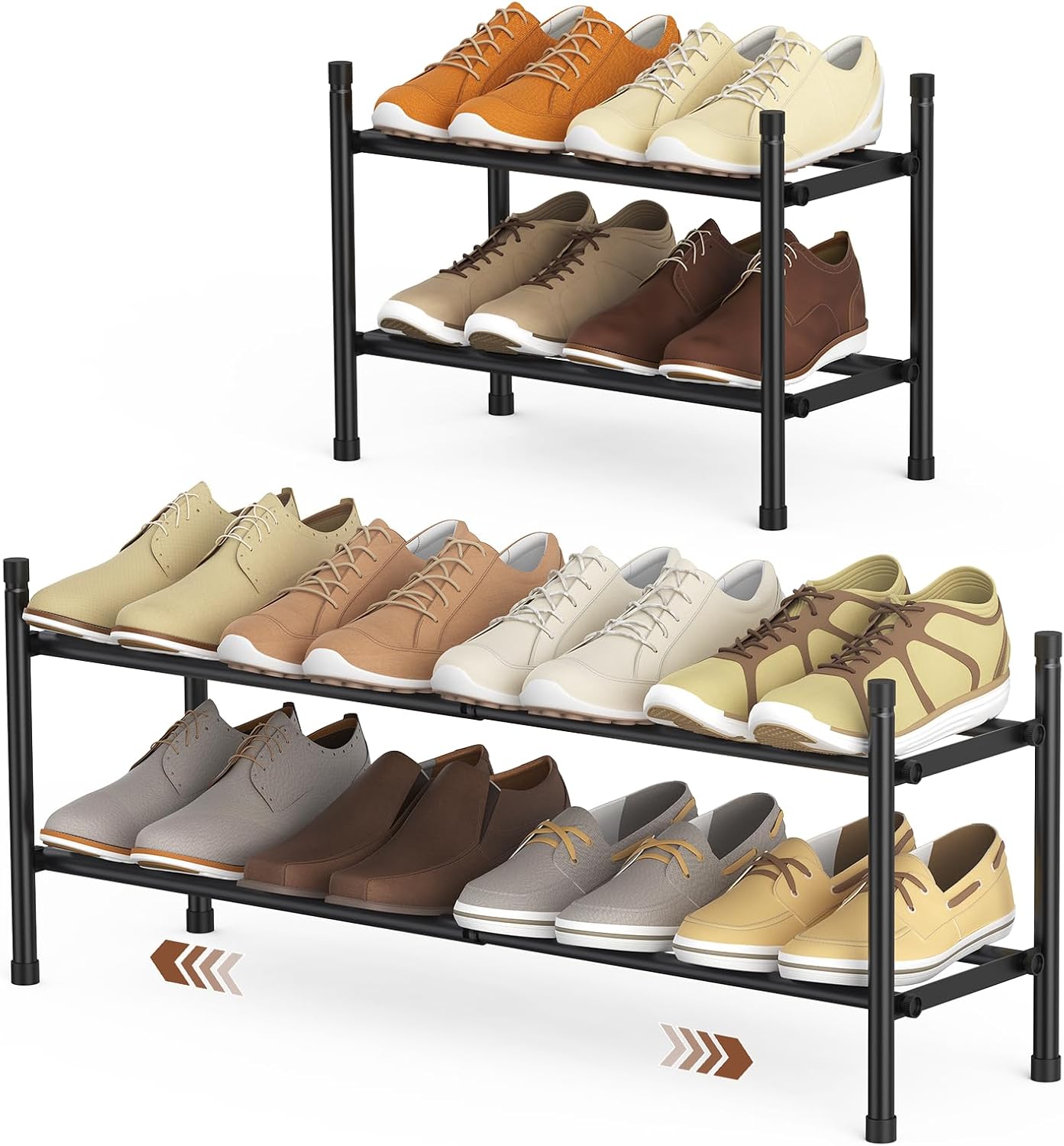 Product image of Expandable Shoe Rack, 2 Tier Shoe Rack for Closet, Stackable Adjustable Standing Metal Shoe Shelf Organizer Storage, Small Shoe Racks for Front Door Entrance、Entryway(Black)