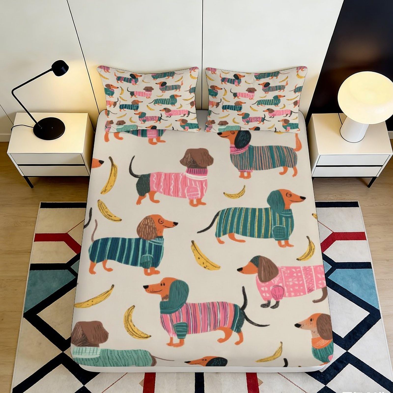 K1r3d9e5 Style-4 3D Printed Dachshund Dog Fitted Sheet Microfiber Soft Washable Banana Pattern Mattress Cover For Bedroom Home Decor 90X200x25cm