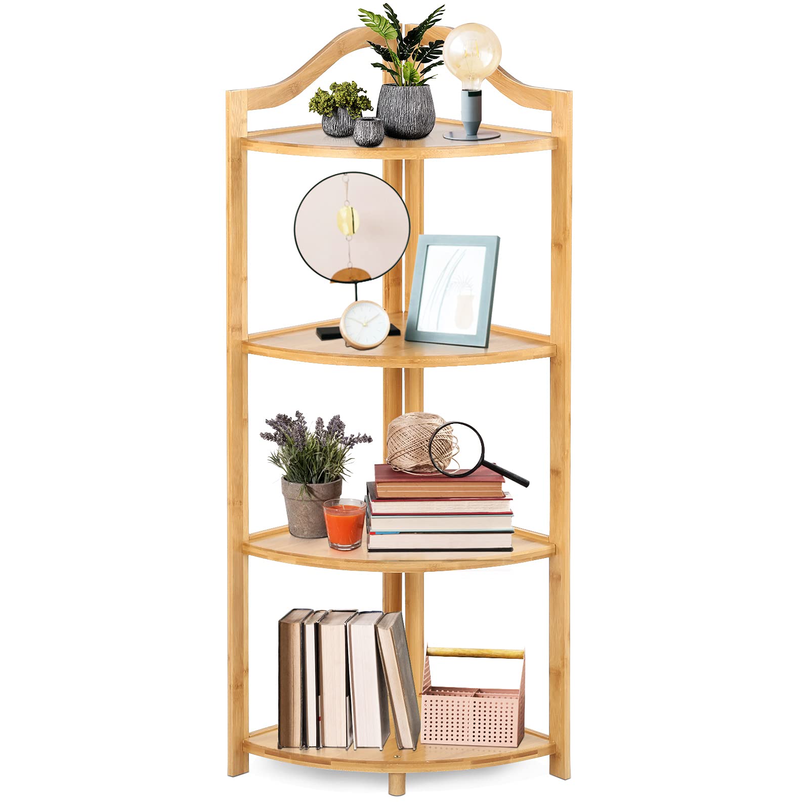 Buy 4Tire Corner Shelf, Bamboo Corner Bookcase Storage Free