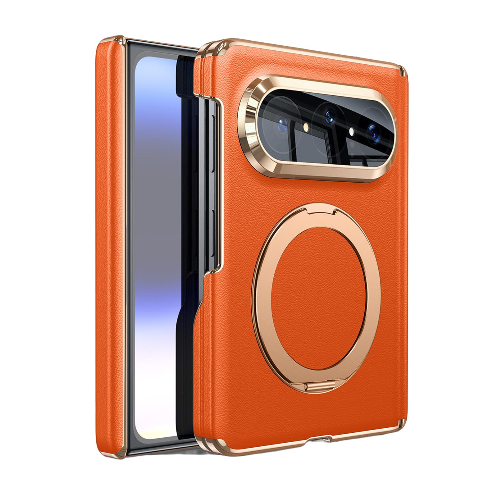 Coque Cuir Véritable Pour Huawei Pura X Max, Anneau Béquille Housse Arrière
