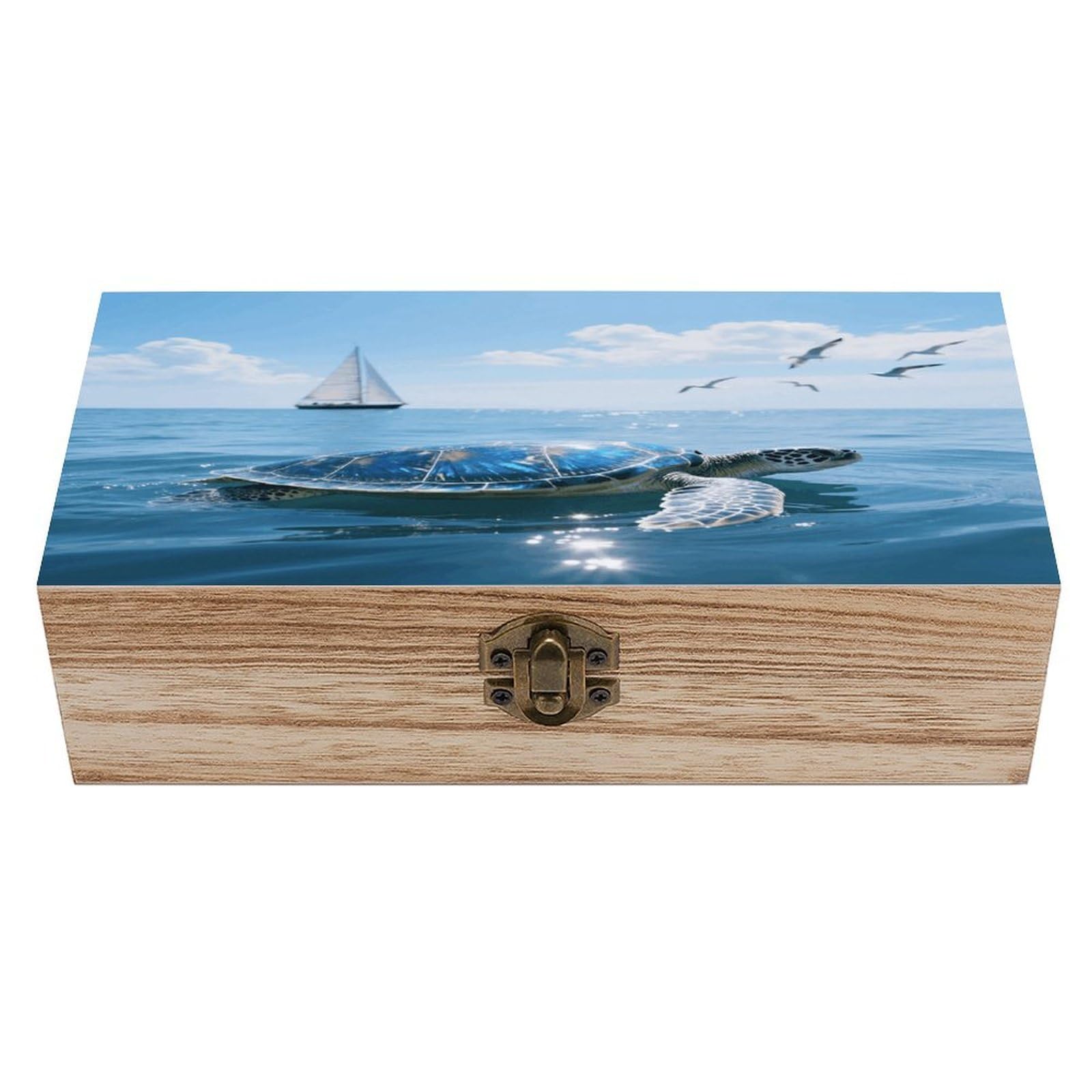 VstaDank Sea Turtle Wooden Storage Box Vintage Wood Box with Lid Large Wooden Jewelry Boxes DIY Wood Gift Boxes Exquisite Jewelry Case Art Stash Keepsake Storage Case