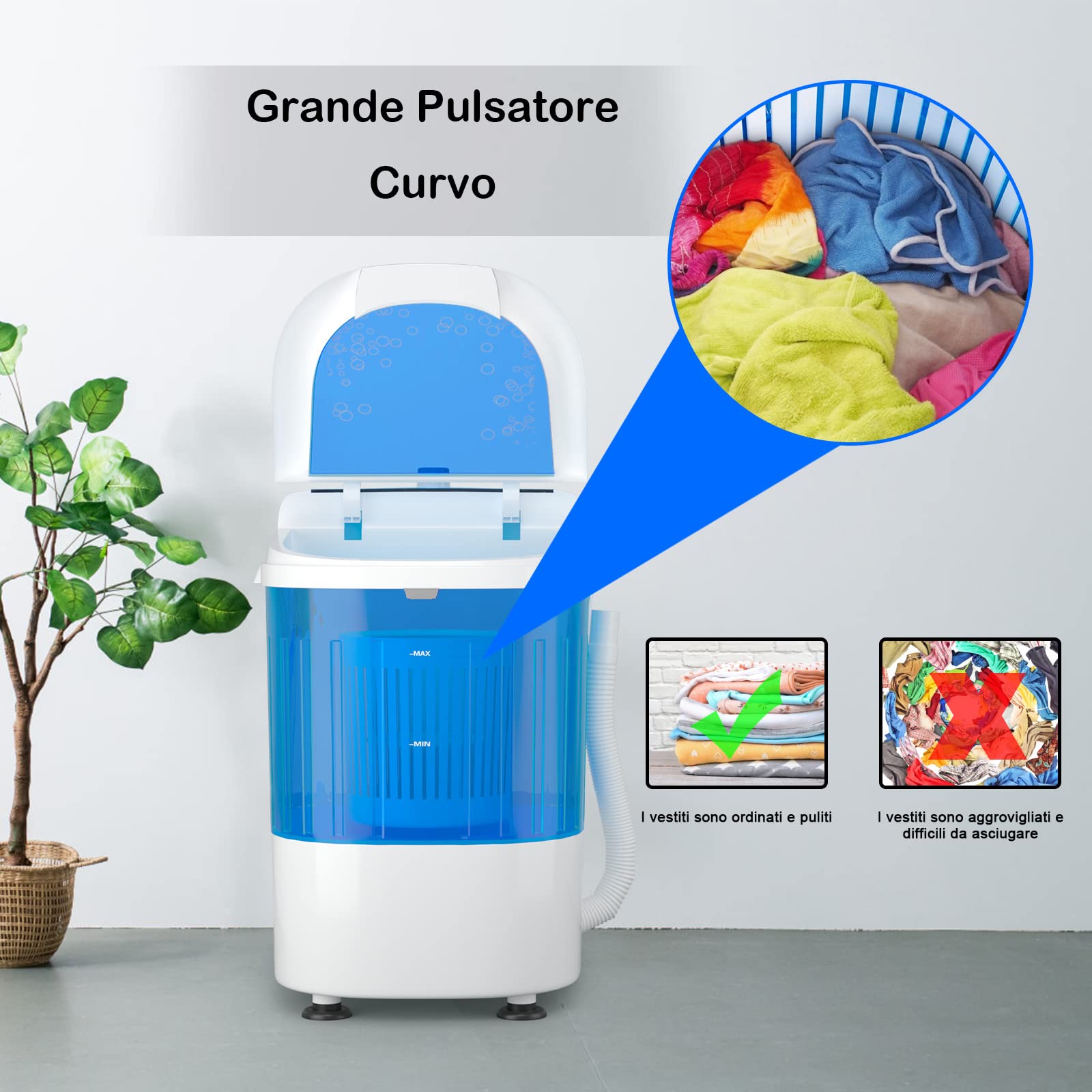 GYMAX Mini Lavatrice Portatile Con Centrifuga, Semi-Automatica da Campeggio, Capacità 2 kg, Micro da Viaggio Con Timer, a Vasca Singola, 37 x 35 x 51 cm