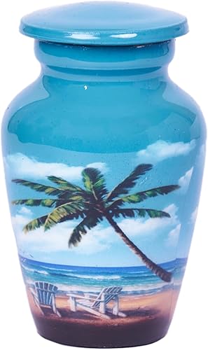 Vista 5 de HLC Blue Beach - Urna de recuerdo pequeña con 1 caja de terciopelo, mini urna de recuerdo, urna de cenizas de 3 pulgadas de alto x 2.5 pulgadas