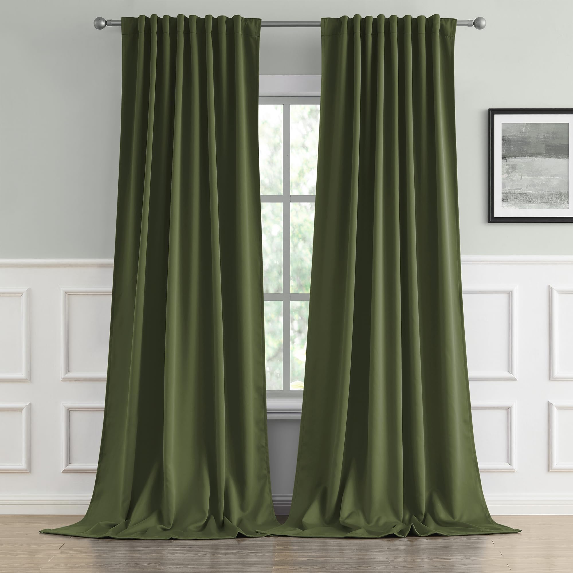 DUALIFE Olive Dark Green Curtains 105 Length 2 Panels, Blackout Curtains Thermal Insulated Window Treatment Room Darkening Drapes for Living Room Back Tab/Rod Pocket, 52 by 105 Inches Long — image 1