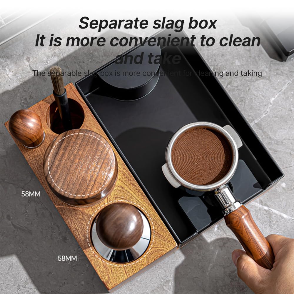 Espresso Knockbox und Tamp Station, 2 In1 Kaffeeorganisator, 23 x 18.2 cm | mit abnehmbarer Knockbox, Tamping Station für Aufbewahrung 51 mm 54 mm 58 mm Kaffeezubehör, Espresso -Zubehör, Kaffeemaschine
