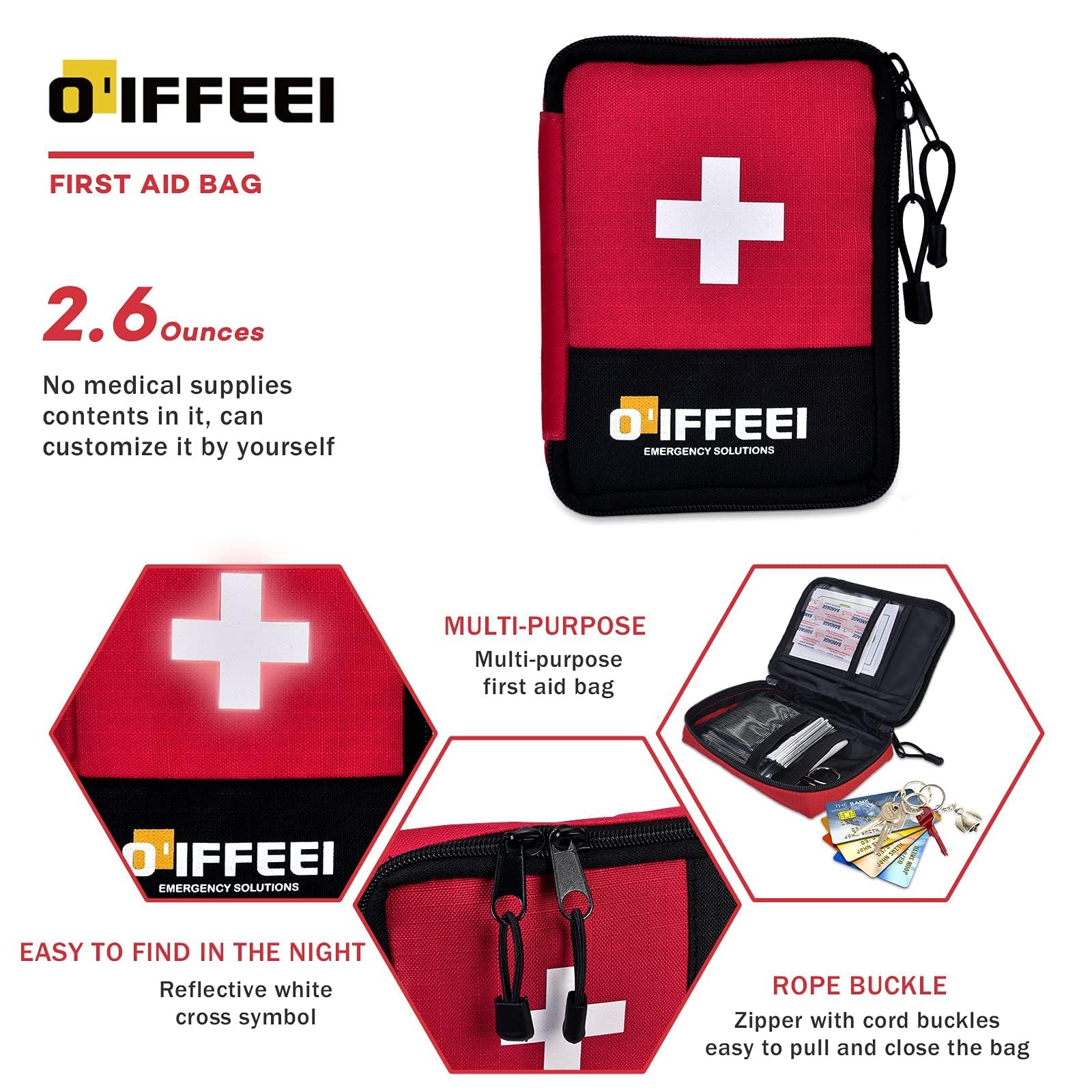O'IFFEEI Small First Aid Bag Pouch Empty, Handy Portable for Outdoors Camping Hiking Car Home. Small Medical bag for Emergency.