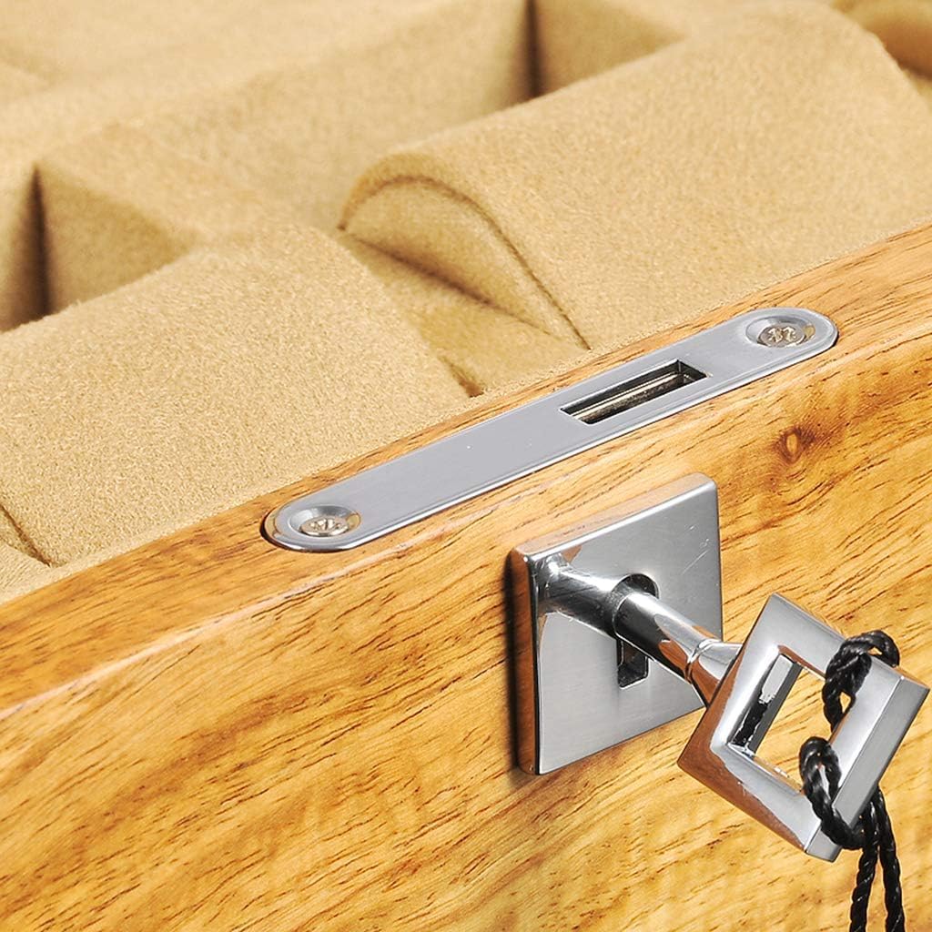 Caja de reloj grande para hombres y mujeres, 10 ranuras para relojes, organizador de joyas de lujo, caja de exhibición de relojes de madera, parte superior de vidrio, cerradura de metal con