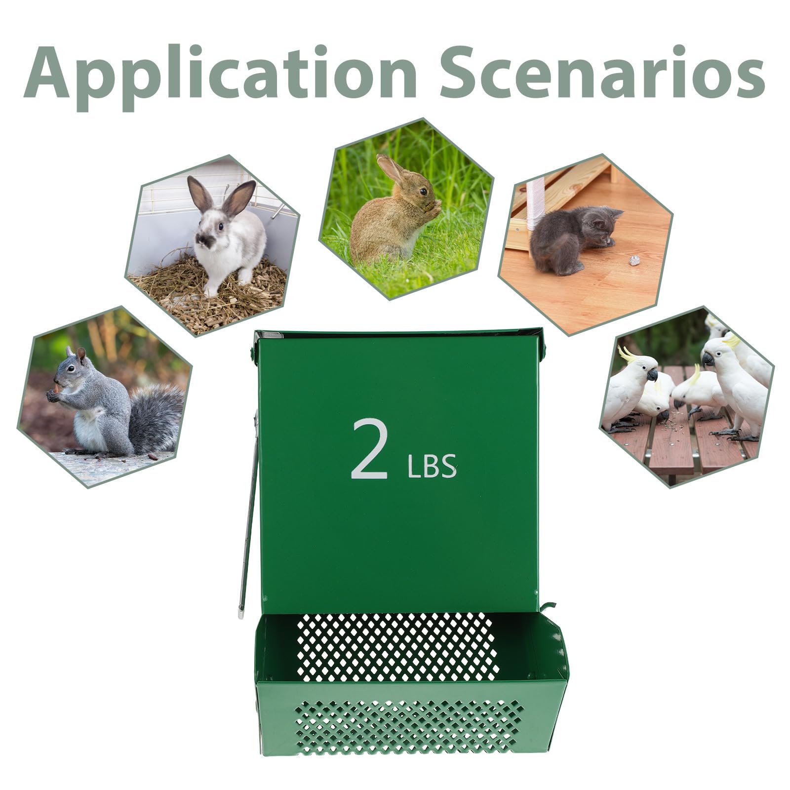 SHOWERORO Juego de 2 comederos metálicos para Animales pequeños con Tapa: dispensador de Comida Resistente de Gran Capacidad para Conejos, cobayas, Chinchillas y Otros Animales pequeños.