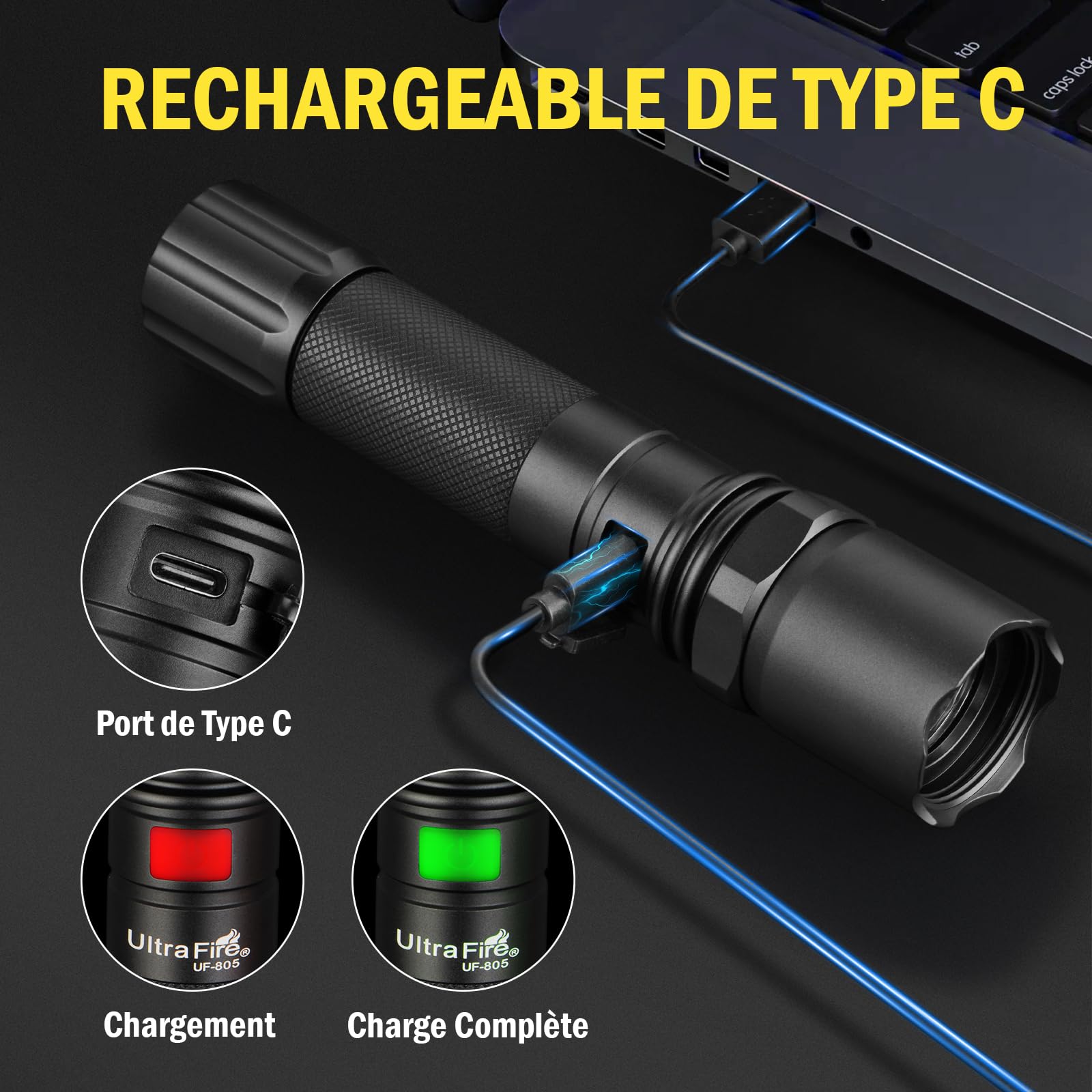 Ultrafire Bâton Lumineux de Signalisation Rechargeable, Lampe Torche LED 619 Lumens 3 Modes, Lampe de Sécurité Pour Contrôle Routier, Guidage Aérien, Camping et Urgences, Lot de 2 (12 & 16 Pouces)