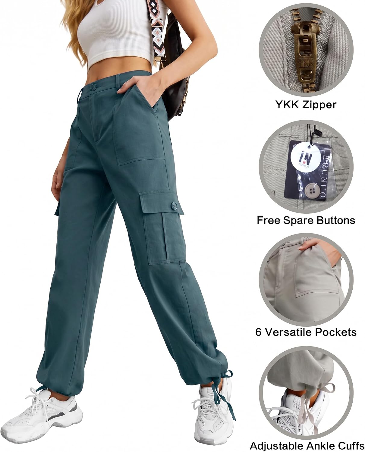  Women's High Waisted Cargo Pants Travel Y2K Streetwear Baggy Stretchy Pants with 6 Pockets Drawstring Ankle Cuffs thumbnail
