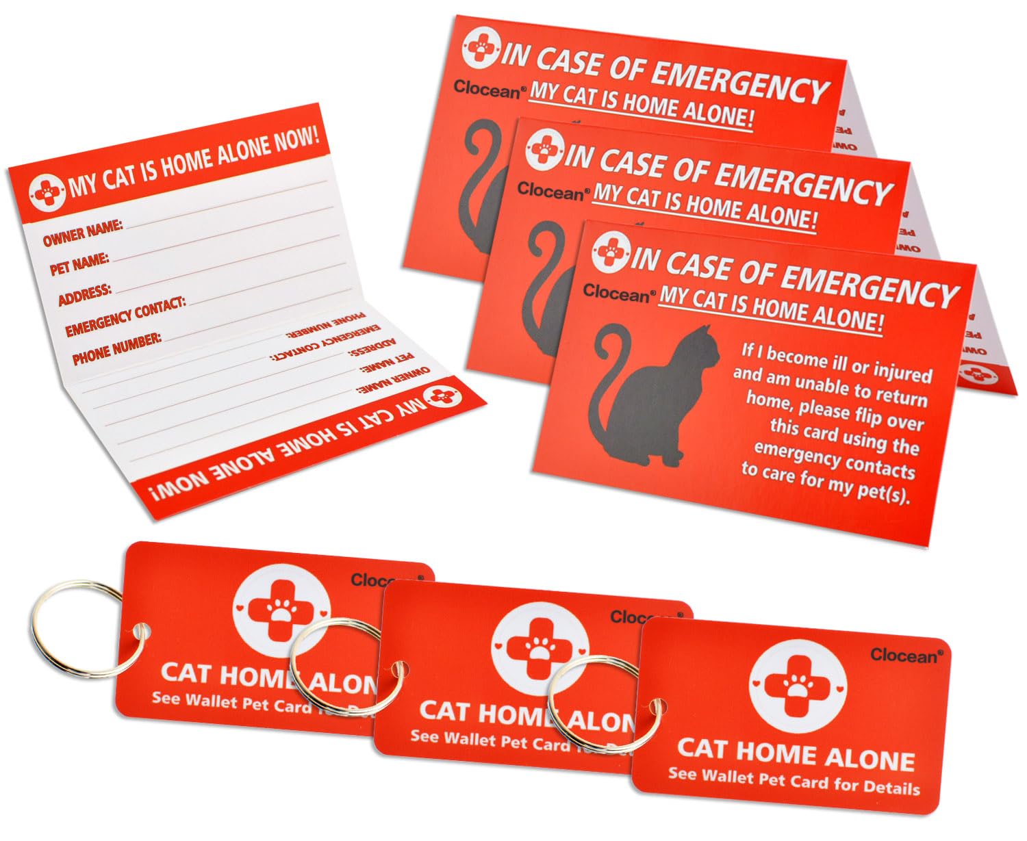 My Cats are Home Alone Alert Key Tag Keychain Emergency Contact Wallet Card Folded - 2 Writable Back Sides (CAT Emergency Wallet Card & Tag)…