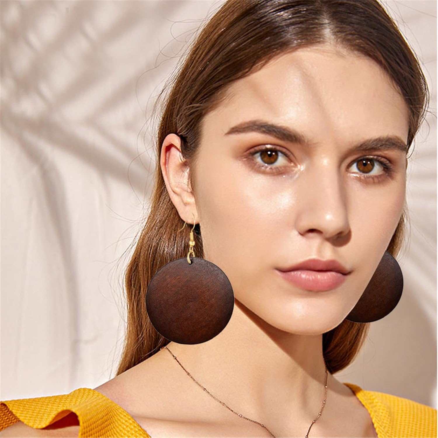 Wooden Earrings for Women Vintage African Bohemian Ethnic Wood Big Round Circle Geometric Lightweight Dangle Drop Hook Earrings - Image 2