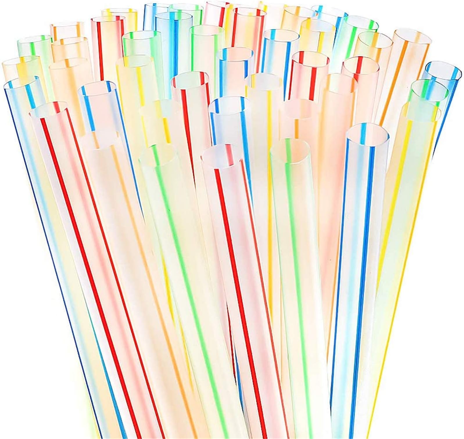 Tomnk 200pcs Jumbo Straws Smoothie Straws Extra Wide Plastic Striped for Boba Bubble Tea and Milkshake