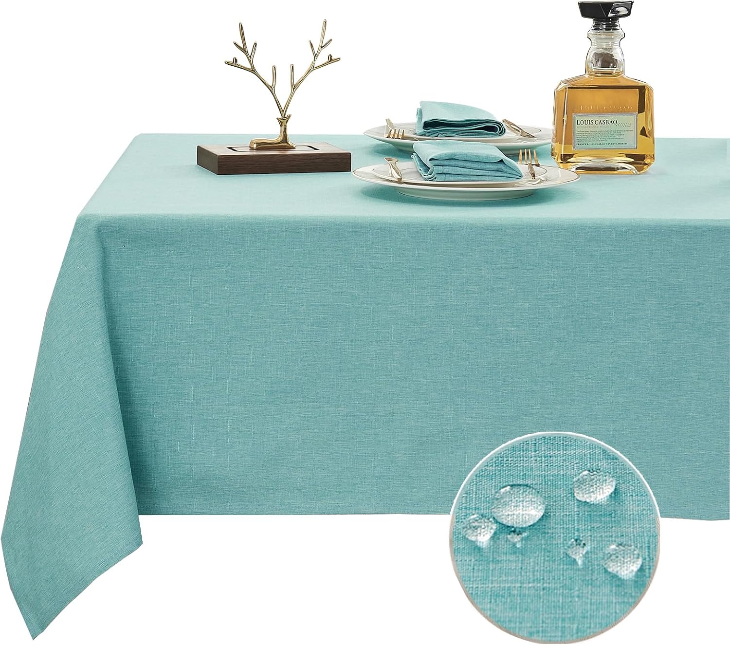 Aienssfwe Mantel Rectangular De Lino Grueso, Diseño Floral Blanco Y Azul, Impermeable, Rústico, Para Mesa De Campo Francés, Decoración De Granja, Adecuado Para El Hogar, Mantel De Cocina Y Comedor, 60