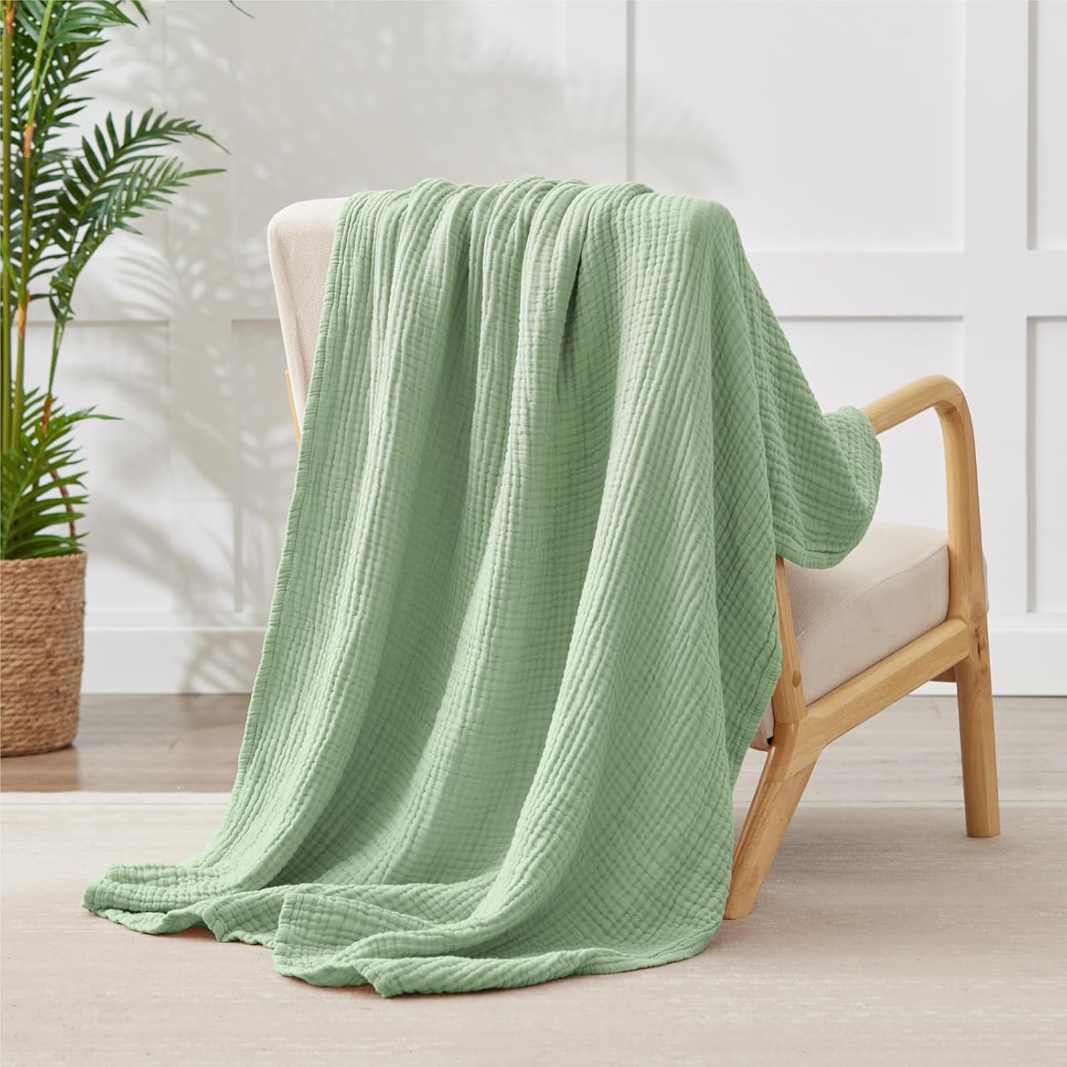 100% Cotton Muslin Blanket 50" x 60", Breathable and Lightweight Cotton Throw Blankets for Couch, Soft Cooling Summer Gauze Blanket for Adults All Season, Sage Green - Image 5